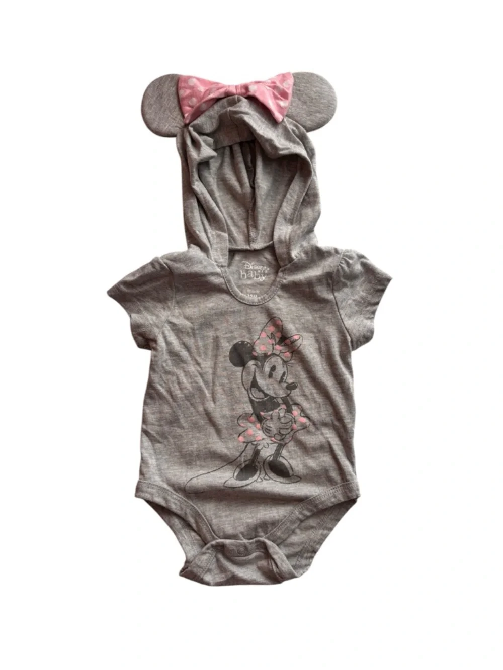 Disney Gray Hooded Bodysuit with Pink Bow Detail and Tutu Leggings 12M 8 0539